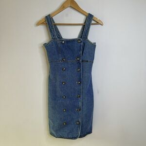 Vintage Guess Jeans Denim Mini Dress Apron Front Double Button Skater Mini  XS